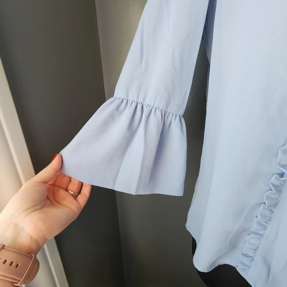 Karl Lagerfeld Blue Ruffle Blouse with Keyhole and Tie Detail - Picture 3 of 5